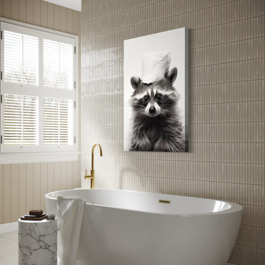 Cuadro decorativo canvas Mapache en el baño 002