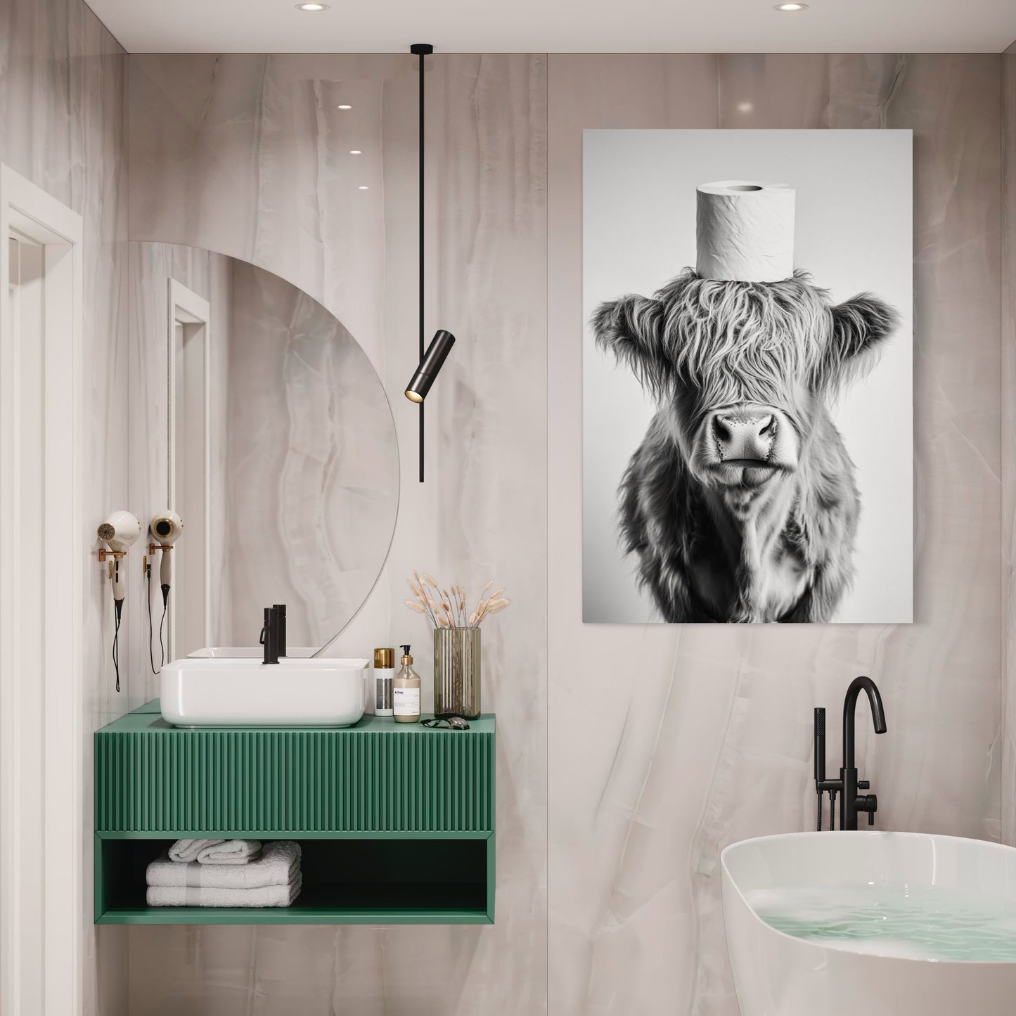 Cuadro decorativo canvas Vaquita en el baño 001