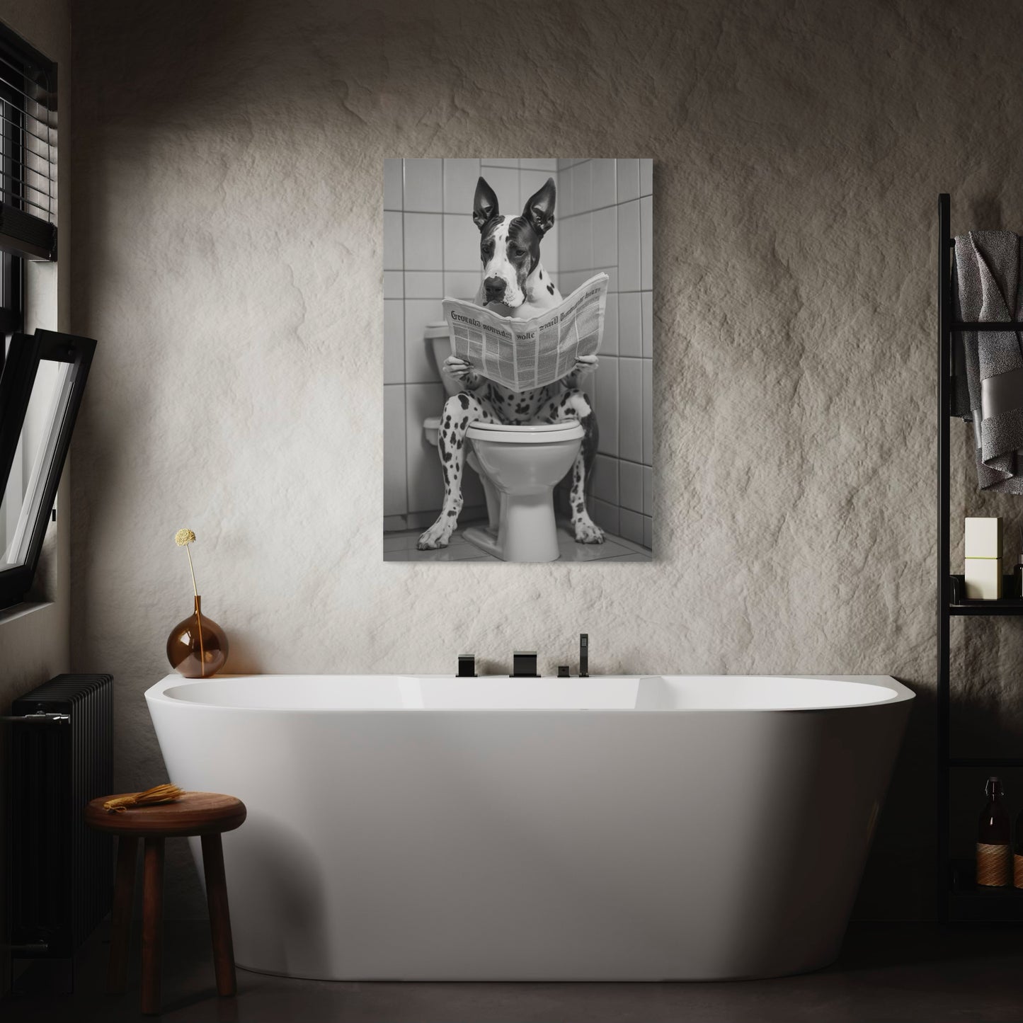 Cuadro decorativo canvas Perrito en el baño 001