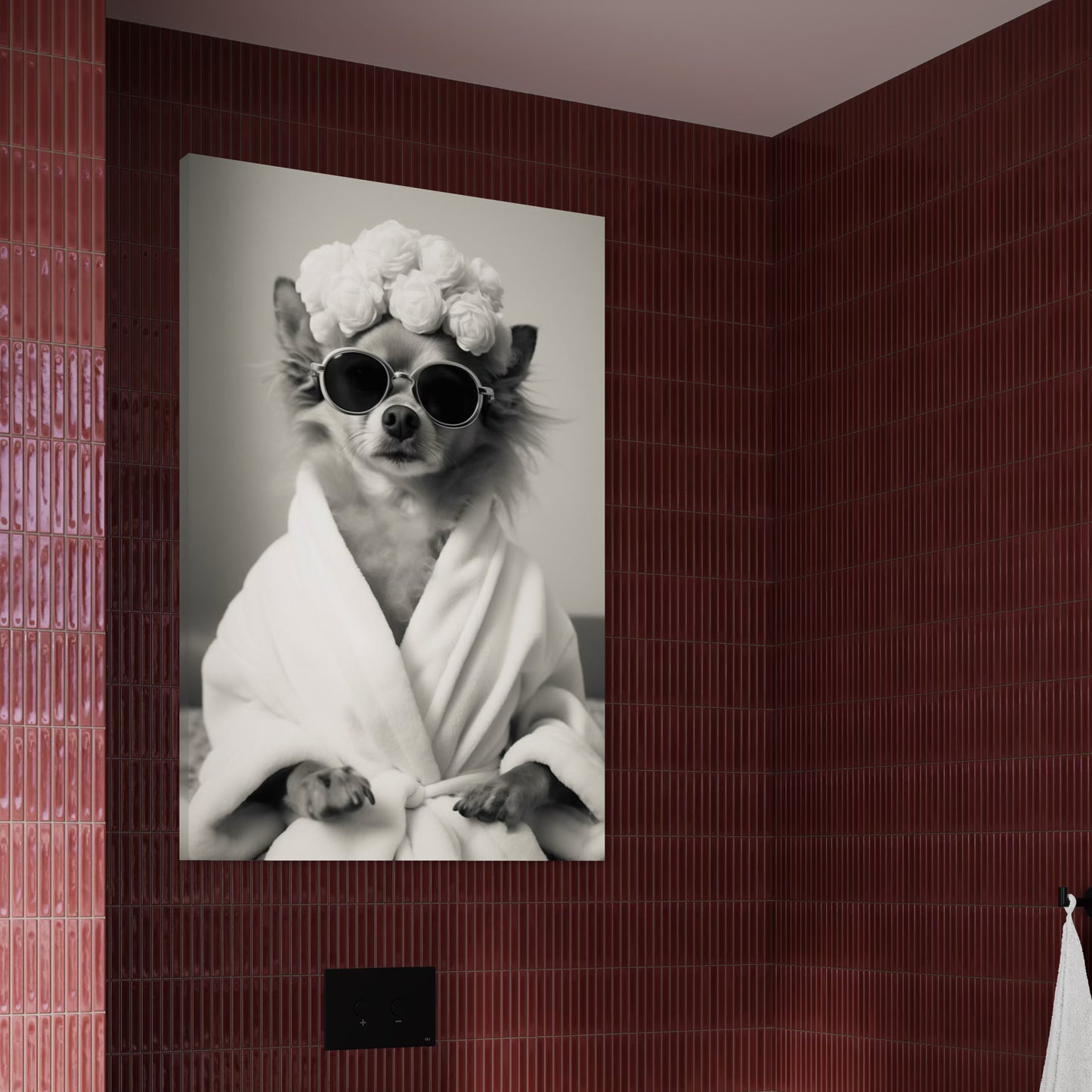 Cuadro decorativo canvas Perrito en el baño 009