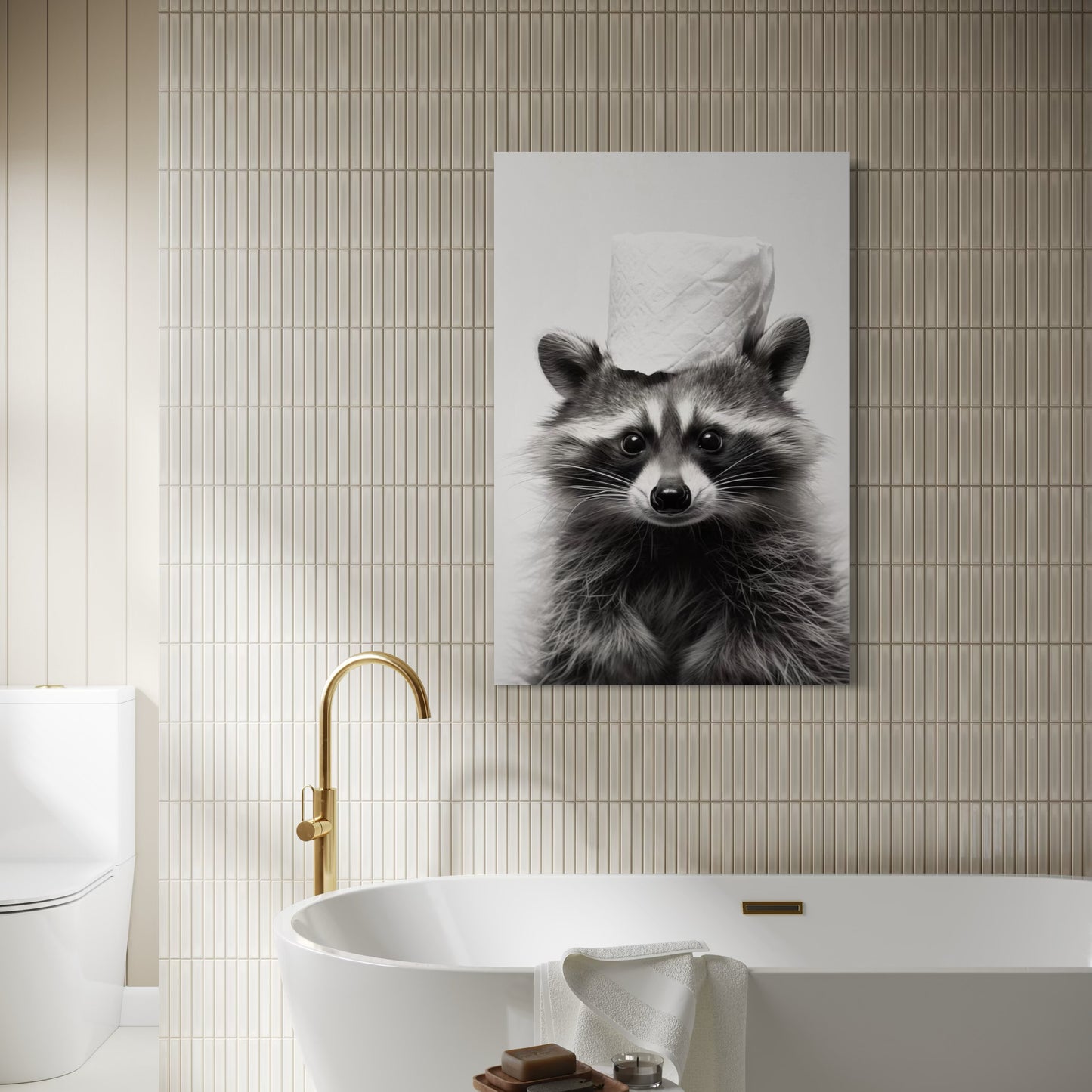Cuadro decorativo canvas Mapache en el baño 002