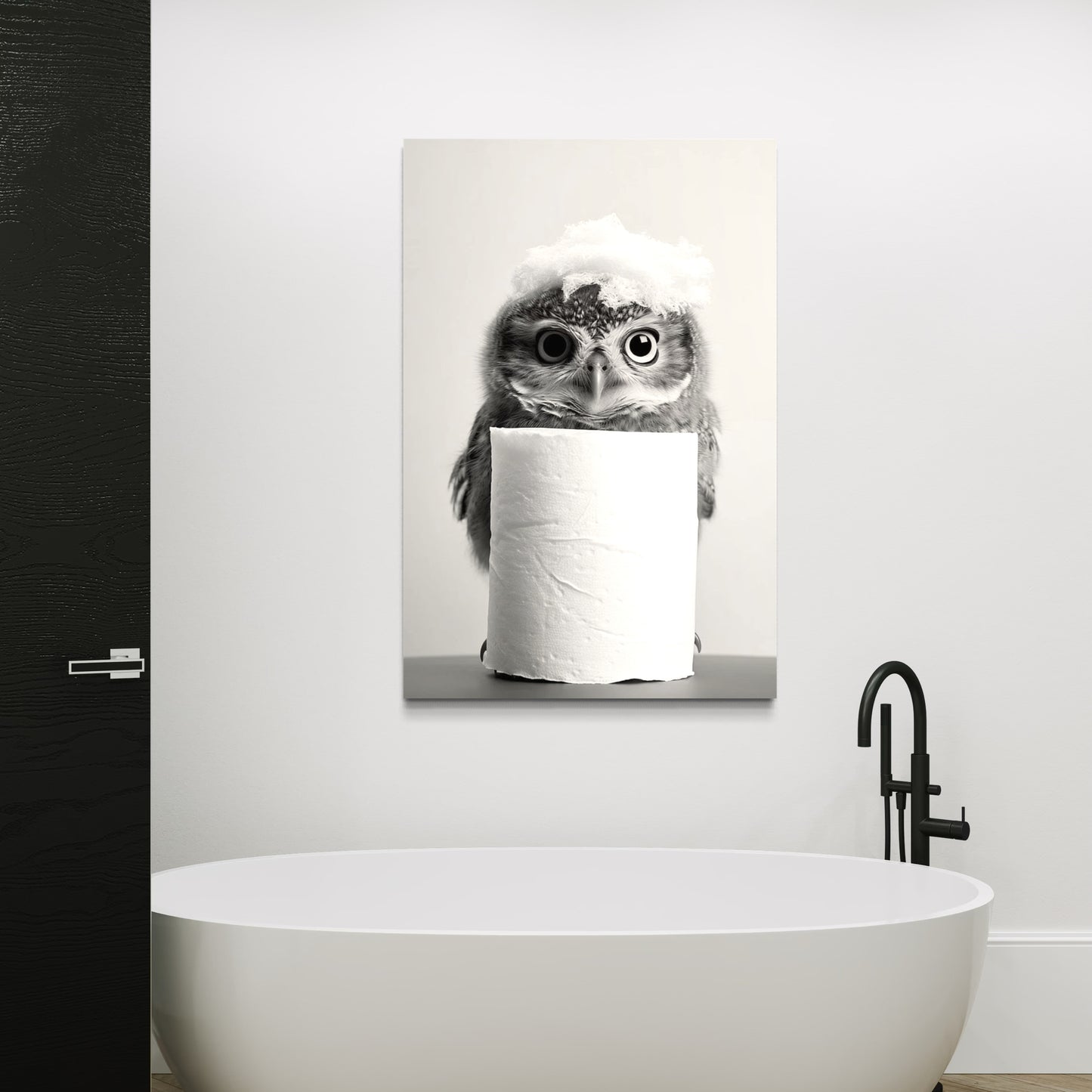 Cuadro decorativo canvas Búho en el baño