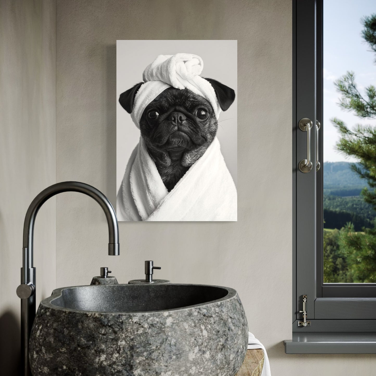 Cuadro decorativo canvas Perrito en el baño 005