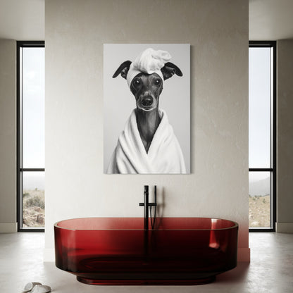 Cuadro decorativo canvas Perrito en el baño 004