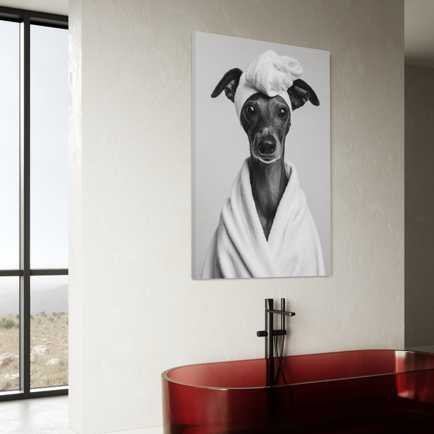 Cuadro decorativo canvas Perrito en el baño 004