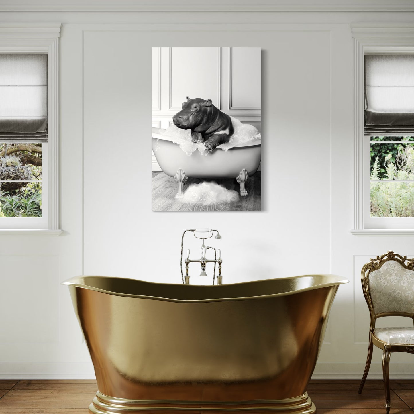 Cuadro decorativo canvas Hipopótamo en el baño