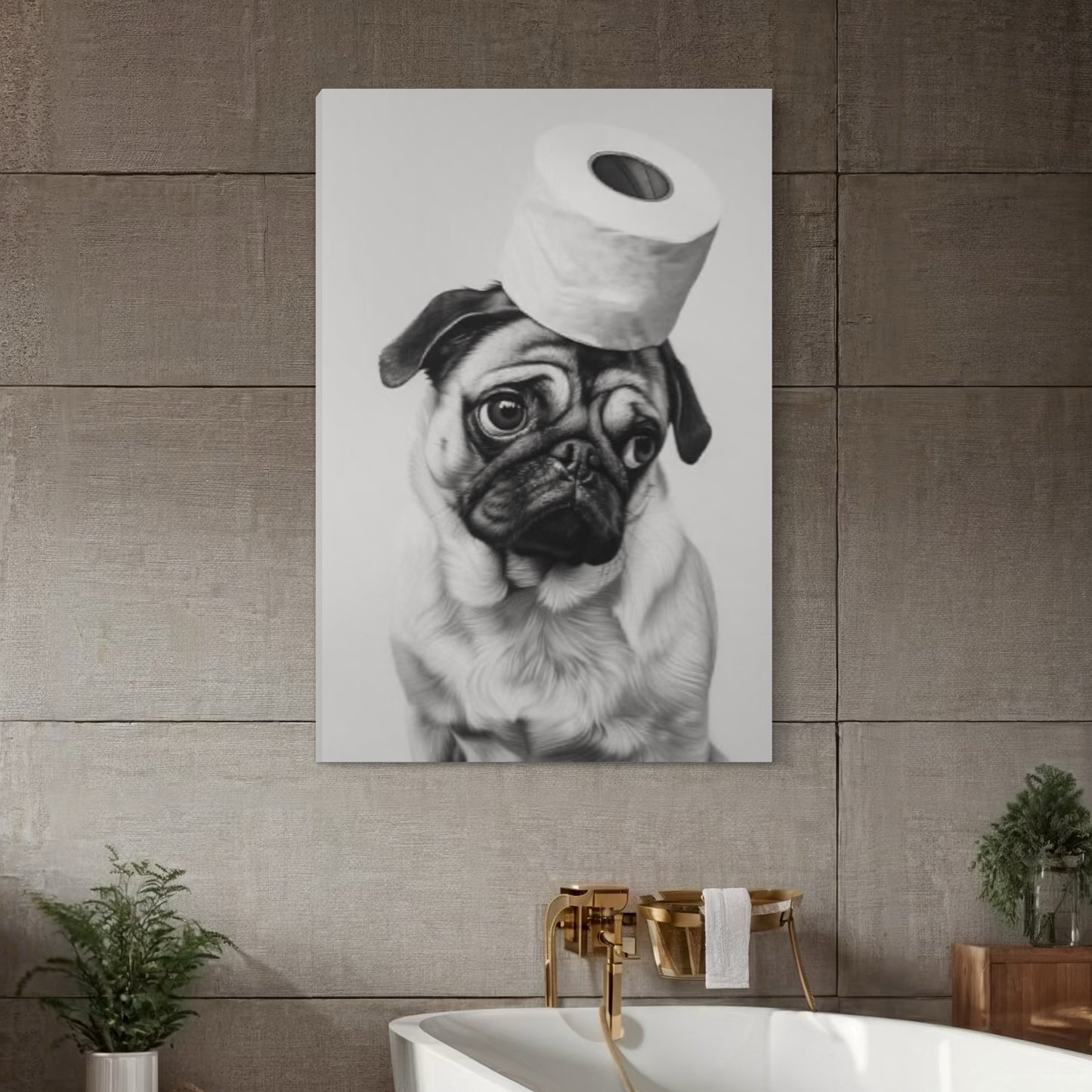 Cuadro decorativo canvas Perrito en el baño 007