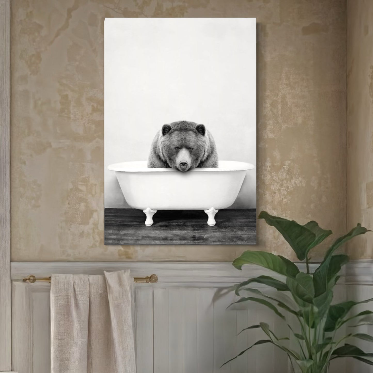 Cuadro decorativo canvas Oso en el baño