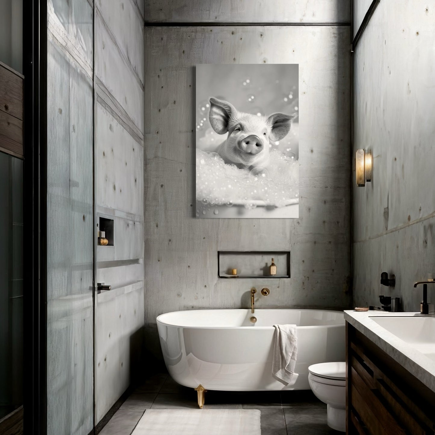 Cuadro decorativo canvas Puerquito en el baño