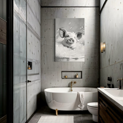 Cuadro decorativo canvas Puerquito en el baño