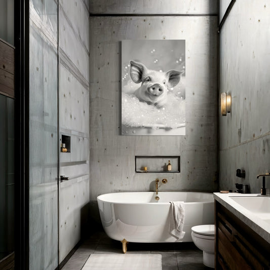 Cuadro decorativo canvas Puerquito en el baño