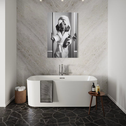 Cuadro decorativo canvas Perrito en el baño 003