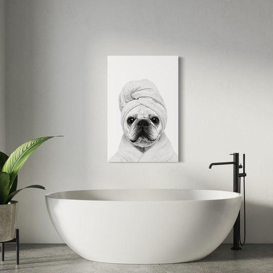 Cuadro decorativo canvas Perrito en el baño 002