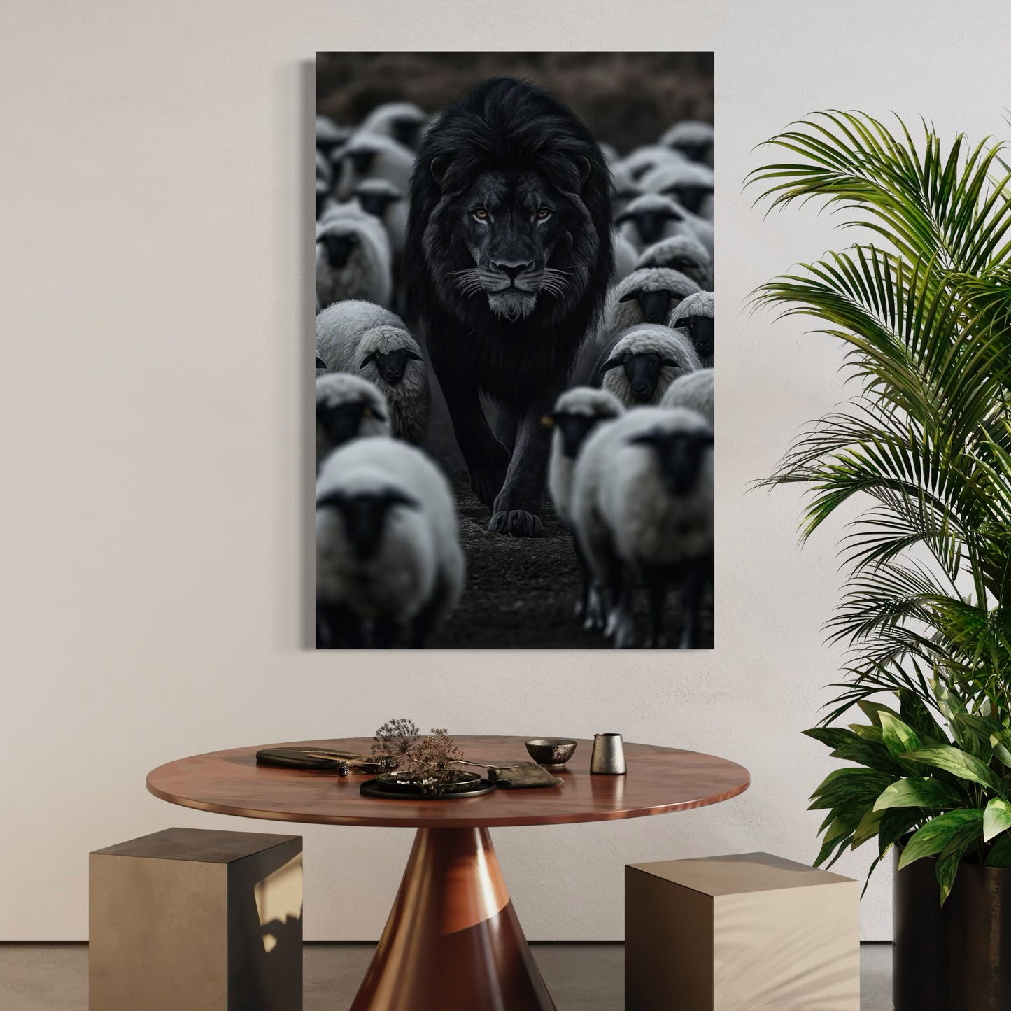 Cuadro decorativo canvas León entre ovejas