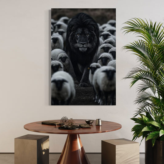 Cuadro decorativo canvas León entre ovejas