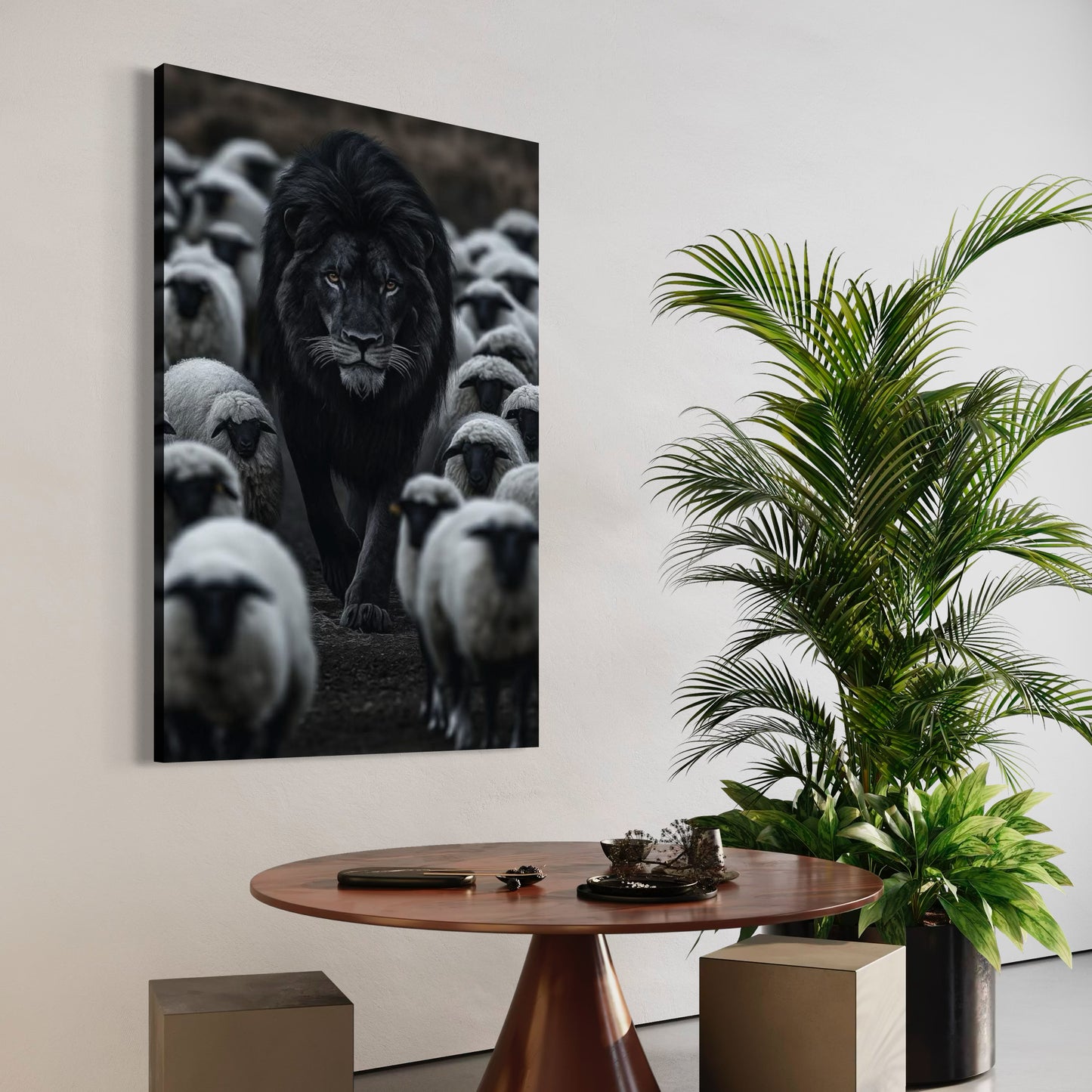 Cuadro decorativo canvas León entre ovejas