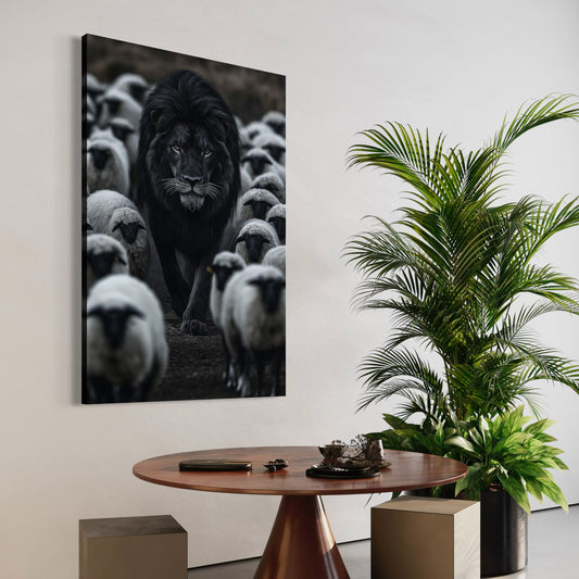 Cuadro decorativo canvas León entre ovejas