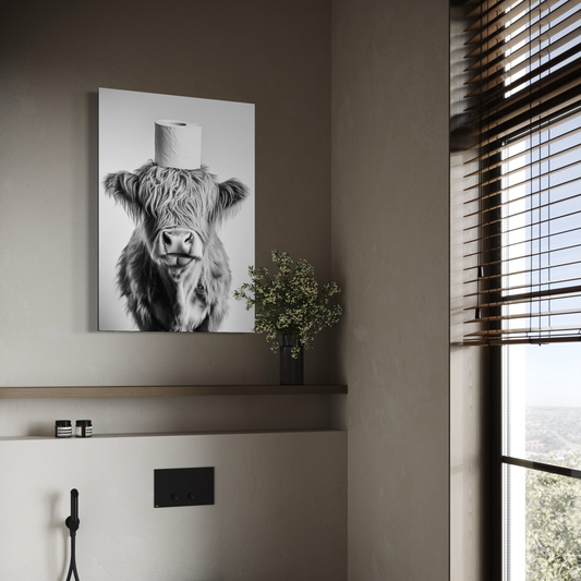 Cuadro decorativo canvas Vaquita en el baño 001