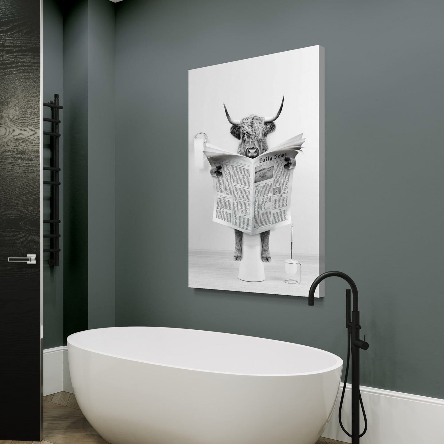 Cuadro decorativo canvas Vaquita en el baño 002
