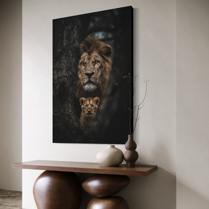 Cuadro decorativo canvas León y cachorro
