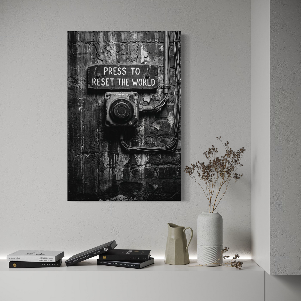 Cuadro decorativo canvas Press to reset the world