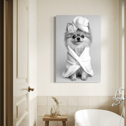 Cuadro decorativo canvas Perrito en el baño 006