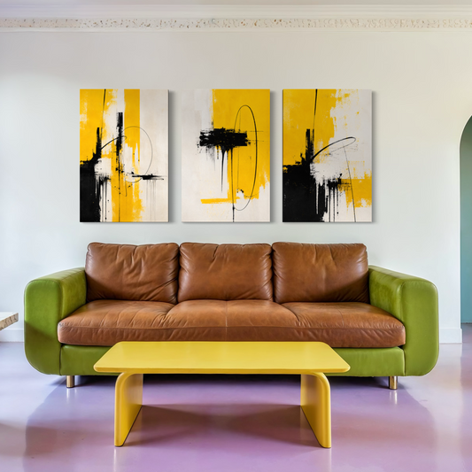 Set de 3 cuadros canvas Yellow Frequency